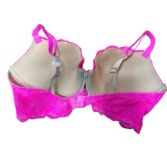 Aerie Hot Pink Lace Balconette Bra 36D Floral Scalloped Underwire - Picture 2 of 7